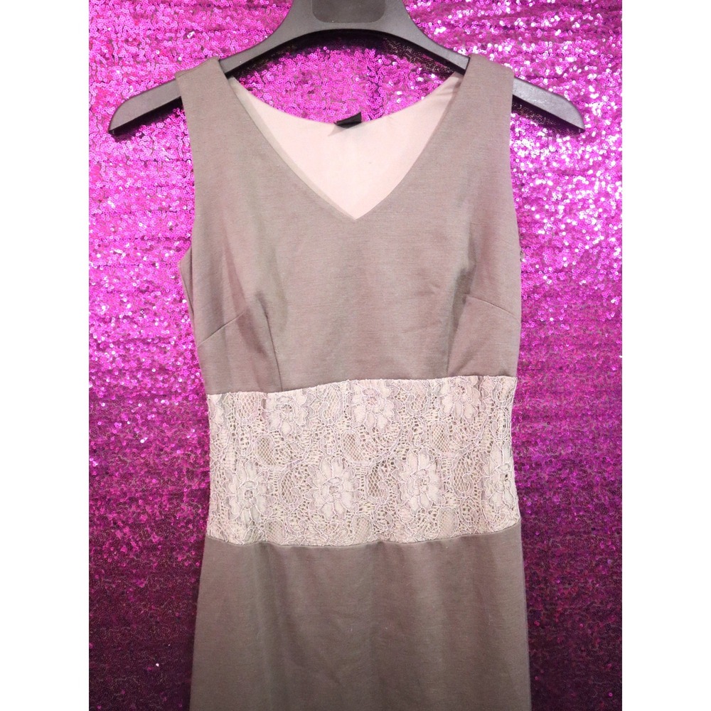 Warm Grey Maxi Dress 0 Ithika Women Lace Empire Waist V-Neck Sleeveless